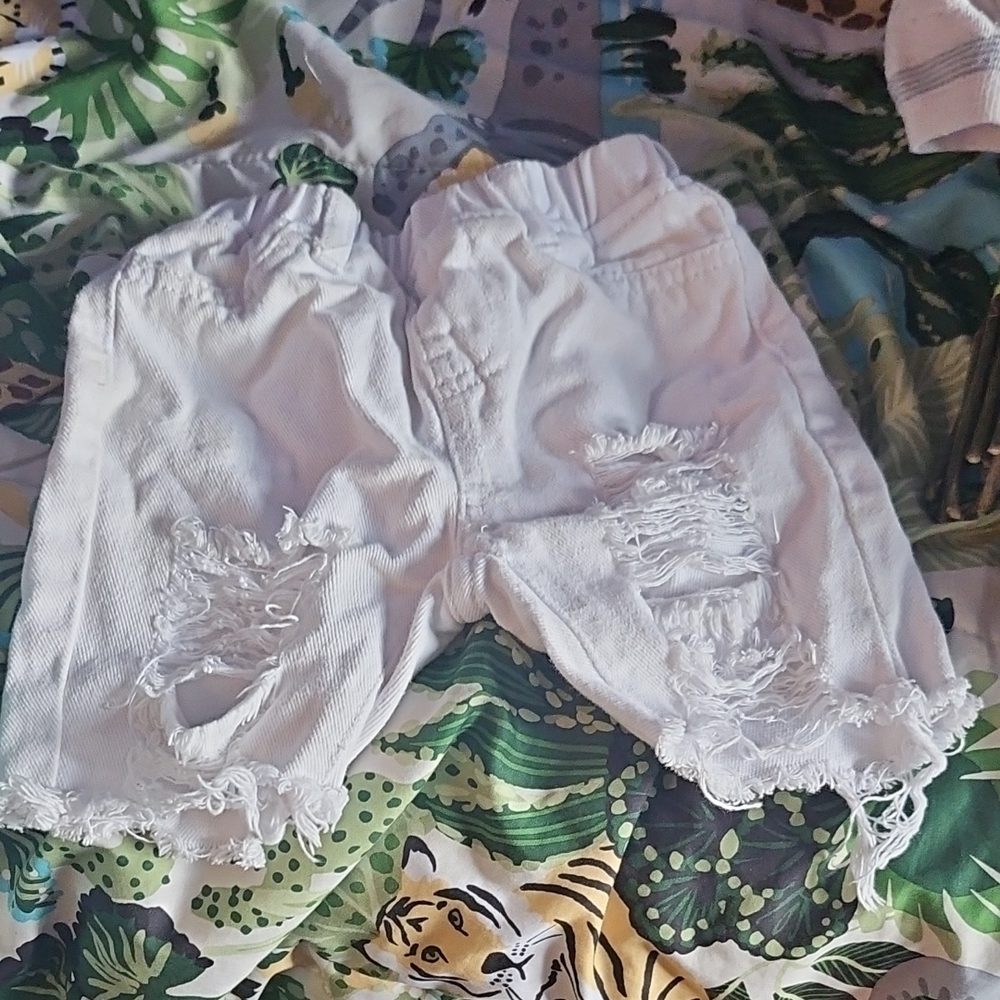 White Distressed Denim Shorts